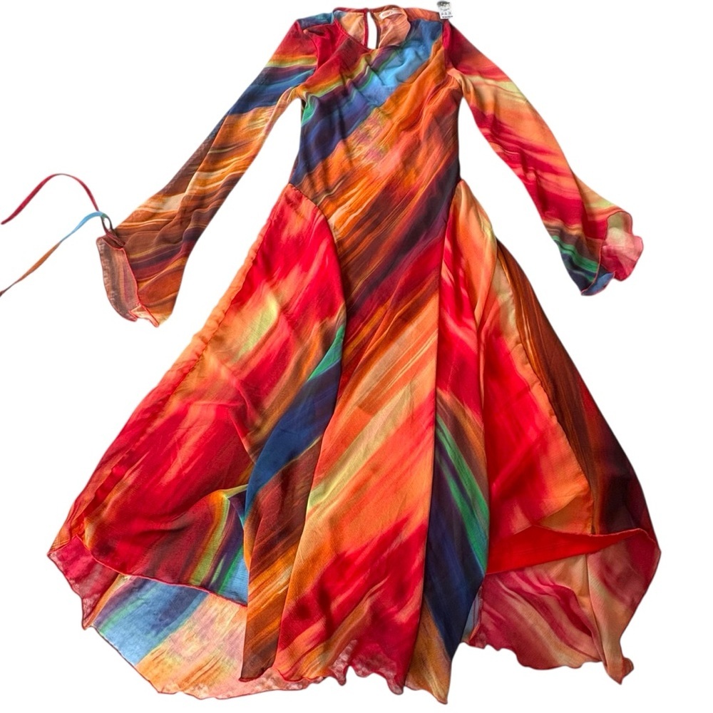 NWT INTEMPO Godette Ruffle Midi Dress Fairy Whimsigoth Y2K Romantic Chiffon Sz M - Picture 6 of 16